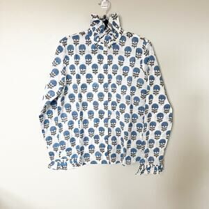 Saule Parc high ruffle neck blue floral print button up cotton women’s small